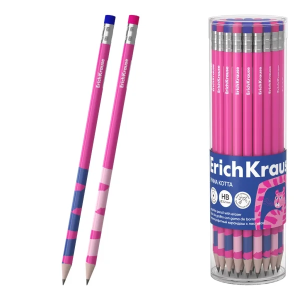 ErichKrause Pinna Kotta Lapiz de Grafito con Goma de Borrar - Mina HB - Cuerpo Redondo - Colores Surtidos · Pack de 42 uds.