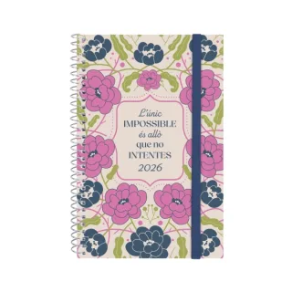 Finocam Design Collection Agenda de Espiral en Catalan - Anual 2026 - Tapa Ligera - Formato E5 - 124x14x181mm - Semana Vista Horizontal - Tematica de Flores