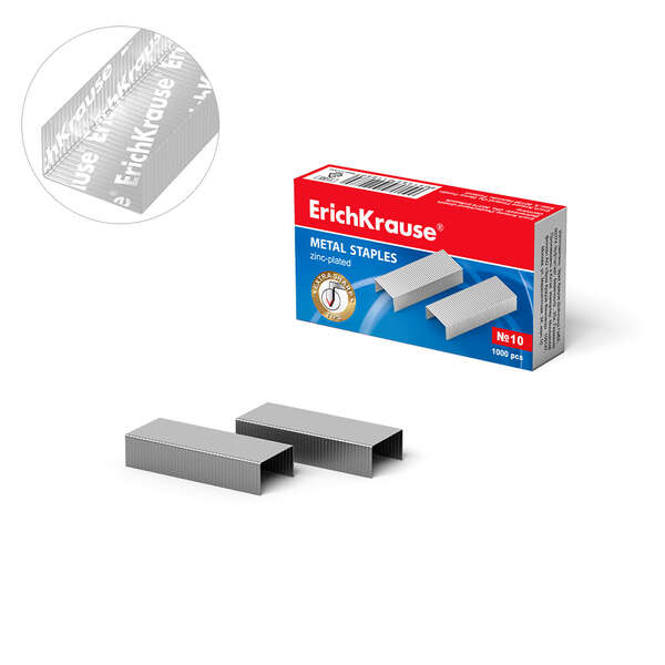 Erichkrause Caja de 1000 Grapas Galvanizadas Nº 10 - Grapan hasta 20 Hojas - Alta Calidad y Resistencia Mejorada - Resistente a la Corrosion - Color Plateado