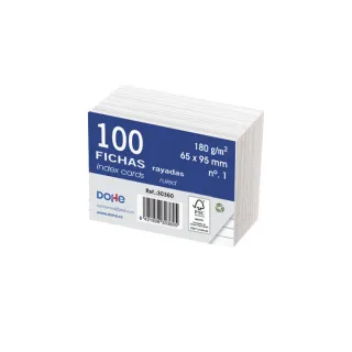 Dohe Pack con 100 Fichas Rayadas de Cartulina Offset Blanca de 180g - 100x200mm