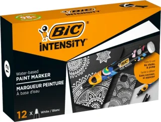 Bic Intensity Marcador de Pintura - Punta Media - Tinta con Base de Agua - 98% de Materiales Reciclados - Color Blanco · Pack de 12 uds.