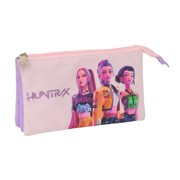 Safta K-Pop Demon Hunters Iconic Portatodo - 3 Compartimentos con Cremallera - Bolsillo Interior Central - 22x12x3cm - Color Lavanda