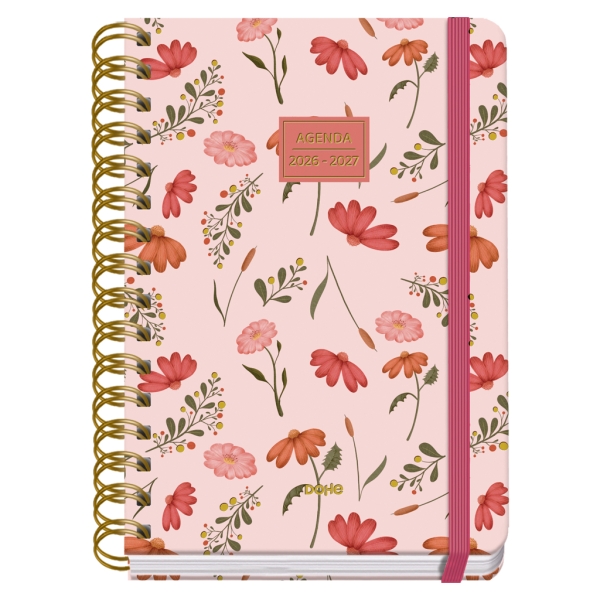 Dohe Premium Belle Agenda Escolar 26/27 - Formato A5 - Dia Pagina - Papel Offset Ahuesado 80g - Cubierta de Carton Plastificado - Espiral Metalica Doble - Goma - 15x21x4cm - Multicolor
