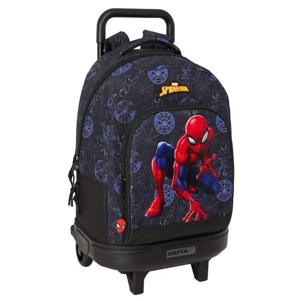 Safta Spider-Man Attack Mochila con Carro Integrado - Extraible para Facilitar su Limpieza - Base Reforzada - Asa Extraible - 33x45x22cm - Color Negro