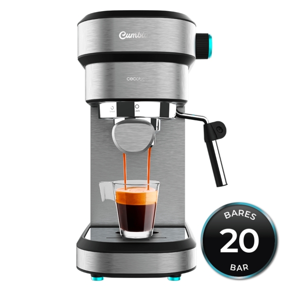 Cecotec Cafelizzia 890 Gray Cafetera Espresso - 1350W - 20Bar - Vaporizador Orientable - Deposito Agua 1.2L Extraible - Doble Salida de Cafe - Sistema de Ahorro Energetico - Acero Inoxidable