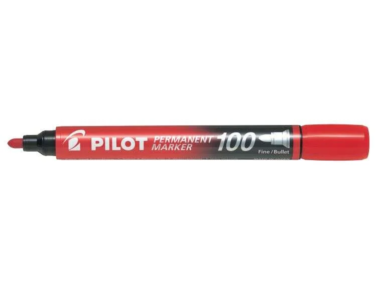 Pilot Rotulador Permanente 100 - Punta de Bala 4,5mm - Trazo 1mm - Color Rojo · Pack de 12 uds.