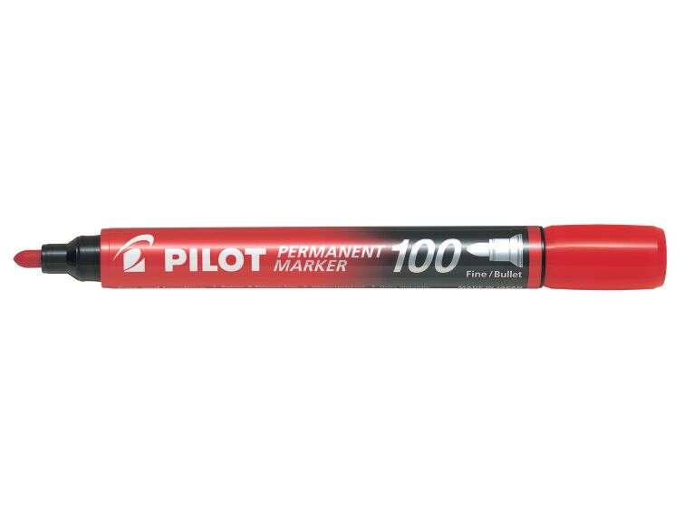 Pilot Rotulador Permanente 100 - Punta de Bala 4,5mm - Trazo 1mm - Color Rojo · Pack de 12 uds.