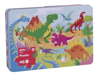 Apli Kids Puzle Dinosaurios - 48 Piezas de 5.5x6cm - Caja Metalica Rectangular - Diseño Exclusivo Infantil, Colorido, Claro y Simple - Piezas Resistentes y Seguras - Grosor de 2mm con Acabad