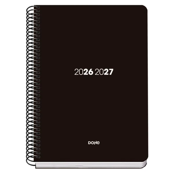 Dohe Basic Element Agenda Escolar 26/27 - Formato A5 - Dia Pagina - Papel Offset Ahuesado 70g - Cubierta de Carton Plastificado - Espiral Metalica - Goma - 15x21x4cm - Color Negro