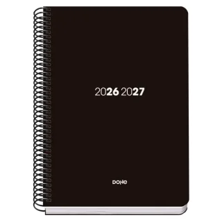Dohe Basic Element Agenda Escolar 26/27 - Formato A5 - Dia Pagina - Papel Offset Ahuesado 70g - Cubierta de Carton Plastificado - Espiral Metalica - Goma - 15x21x4cm - Color Negro