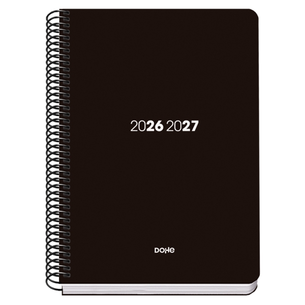 Dohe Basic Element Agenda Escolar 26/27 - Formato A5 - Dia Pagina - Papel Offset Ahuesado 70g - Cubierta de Carton Plastificado - Espiral Metalica - Goma - 15x21x4cm - Color Negro