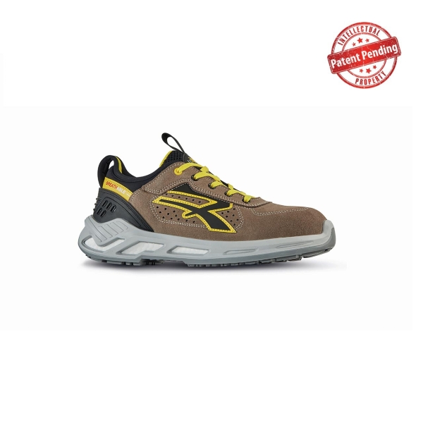 Upower Curry S ESD Calzado de Seguridad Bajos - Talla 35 - Piel Afelpada Perforada, Puntera de Aluminio, Suela Antideslizante, Proteccion S1PS FO SR - Color Beige/Amarillo