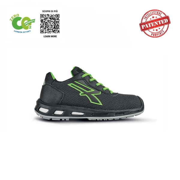 Upower Malibu S ESD Calzado de Seguridad Ecologicos - Talla 35 - Puntera AirToe Aluminium, Sistema Antiperforacion, Suela Antideslizante, Proteccion S3S CI FO SR - Color Negro/Verde
