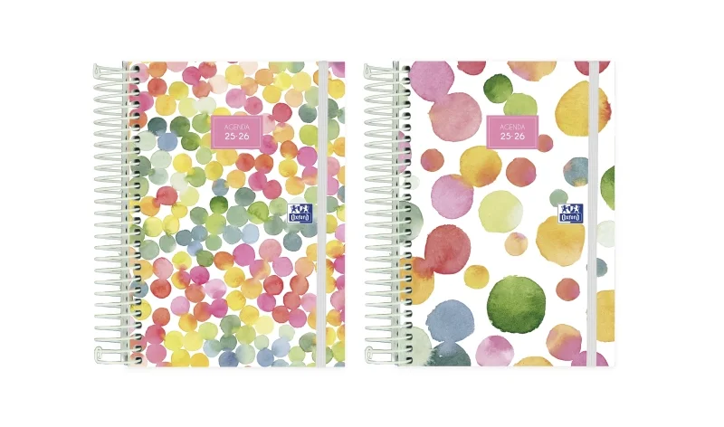 Oxford Joy Agenda Escolar 25/26 Espiral Dia Pagina - Tamaño 8º - Tapa Extradura - Esquinas Microperforadas - Espacio para Notas - Cierre con Goma - Diseños Surtidos · Pack de 8 uds.