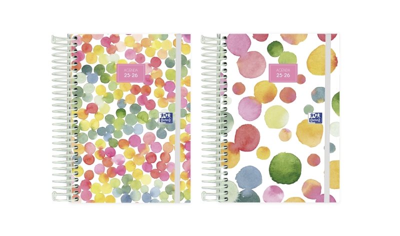 Oxford Joy Agenda Escolar 25/26 Espiral Dia Pagina - Tamaño 8º - Tapa Extradura - Esquinas Microperforadas - Espacio para Notas - Cierre con Goma - Diseños Surtidos · Pack de 8 uds.