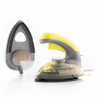 Innovagoods Velyron Mini Plancha de Viaje 2 en 1 - Potencia 800W - Cabezal Quitapelusas - Regulable de 80 a 200°C - Capacidad 80ml - Incluye Accesorios - Mango Giratorio - Color Amarillo