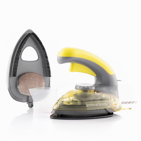 Innovagoods Velyron Mini Plancha de Viaje 2 en 1 - Potencia 800W - Cabezal Quitapelusas - Regulable de 80 a 200°C - Capacidad 80ml - Incluye Accesorios - Mango Giratorio - Color Amarillo