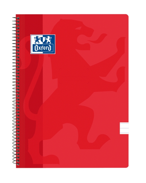 Oxford School Classic Cuaderno Espiral Tamaño Folio 1 Linea - 80 Hojas con Margen - Tapa de Plastico - Color Rojo
