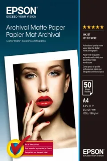 Epson Archival Matte Pack de 50 Hojas de Papel Fotografico - A4 - Gramaje de 192g/m2 - Acabado Mate - Compatible con Impresoras Inkjet - Color Blanco