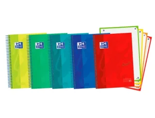 Oxford School Touch A5+ Europeanbook Libreta Espiral 120 Hojas Cuadricula 5x5 con Bandas de Color - Tapa Extradura con Tacto Suave - Colores Surtidos · Pack de 5 uds.