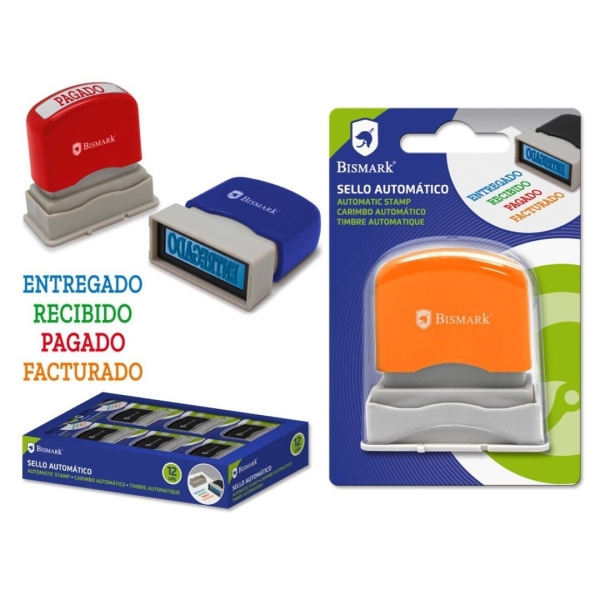 Bismark Sello Automatico - Modelos: Entregado, Recibido, Pagado y Facturado - Diferentes Colores para Diferenciarlos · Pack de 12 uds.