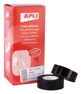 Apli Cinta Adhesiva Negra 19mm x 33m - Resistente al Agua y a la Intemperie - Facil de Cortar con las Manos - Ideal para Uso en Exteriores Negro · Pack de 8 uds.