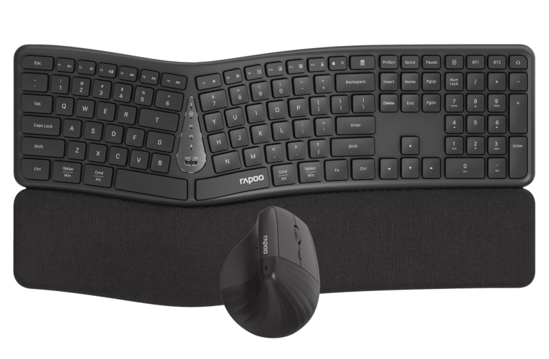 Rapoo 8810ME Pack Teclado + Rato Inalambricos - Diseño Ergonomico - Bluetooth y 2.4GHz - Raton 1600 DPI - Bateria Recargable Ecologica - Autonomia hasta 9 Meses - Color Negro