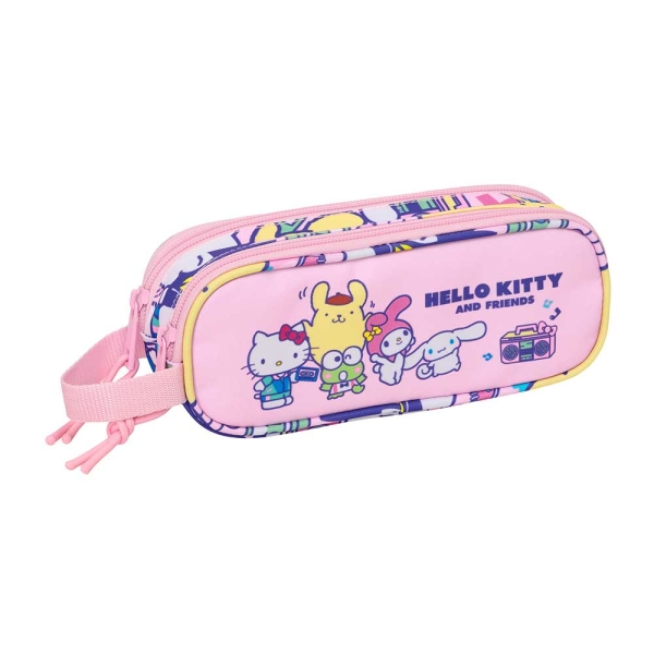 Safta Hello Kitty and Friends Portatodo - 2 Compartimentos con Cremallera - Asa Lateral - Capacidad 1L - 21x8x6cm - Color Rosa