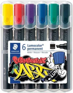 Staedtler Lumocolor 350 Pack de 6 Rotuladores Permanentes - Punta Biselada - Colores Surtidos
