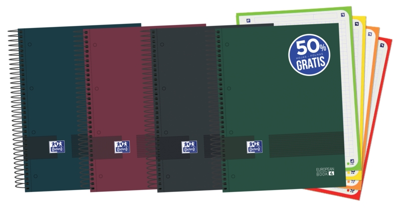 Oxford & You Cuaderno A5+ Tapa Extradura Europeanbook - 120 Hojas - Cuadricula 5x5 - Colores Surtidos · Pack de 5 uds.