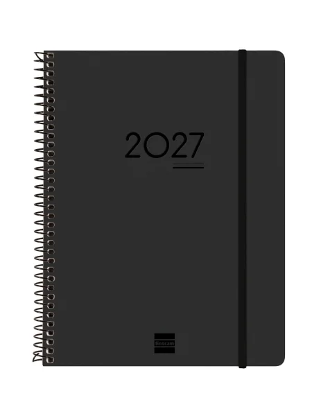 Finocam Ikon Agenda de Espiral Internacional - 16 Meses - Semana Vista Vertical - Formato E10 - 155x212mm - Tapas de PP - Papel de 80g/m2 - Goma Elastica - Adhesivos Tematicos - Color Negro