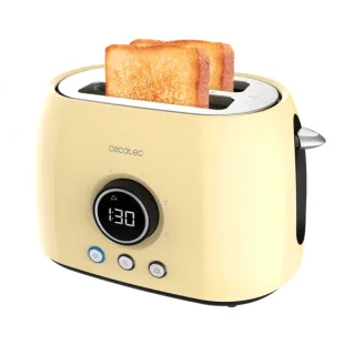 Cecotec ClassicToast 8000 Tostadora de Doble Ranura - 800W - Pantalla Digital - Ranura Ancha - 3 Funciones - Calienta Panecillos - 6 Niveles - Extra Elevacion - Autocentrado - Color Amarillo