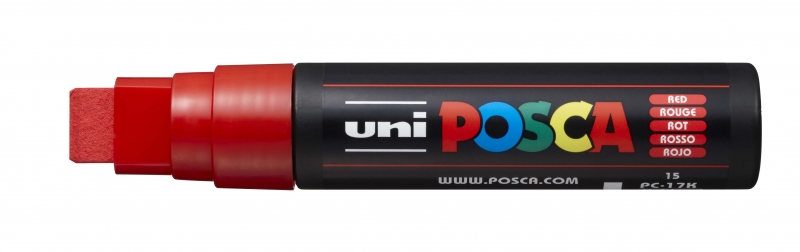 Posca PC-17K Marcador de Pintura - Punta Biselada de Poliester 15mm - Tinta Base al Agua - Resistente a la Luz - No Permanente - Ideal para Carteleria y Decoracion - Color Rojo · Pack de 5 u