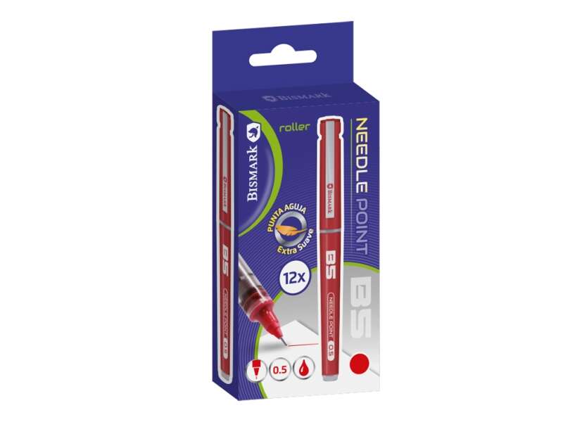 Bismark Boligrafo Tinta Liquida Punta Aguja - Escritura Suave - Alta Precision - Color Rojo · Pack de 12 uds.