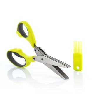 Innovagoods Tijeras de Cocina Multicorte con 5 Cuchillas - Ergonomico - Facil Limpieza - Incluye Cepillo - Color Verde
