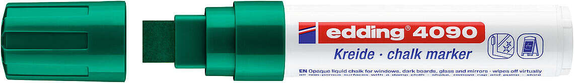 Edding 4090 Rotulador de Tiza Liquida - Punta Biselada - Trazo entre 4 y 15mm - Olor Neutro - Color Verde · Pack de 5 uds.