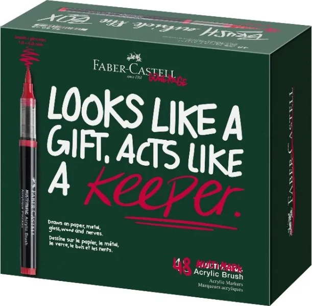 Faber-Castell Multimark Acrylic Brush Caja con 48 Rotuladores Acrilicos Punta Pincel - Trazo de 1 a 6mm - Tinta Acrilica a Base de Agua - Colores Surtidos