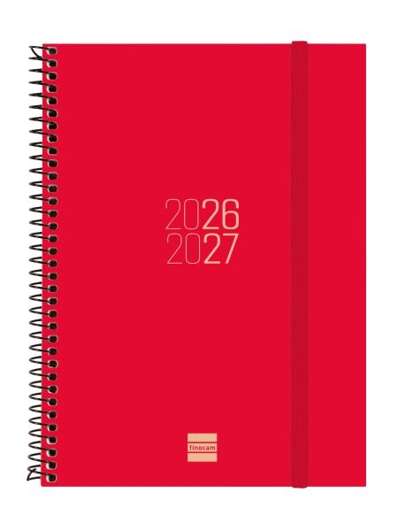 Finocam Espir Agenda Escolar 26/27 - Semana Vista Horizontal - Formato E10 - 155x212mm - Tapas de Polipropileno - Papel de 80g/m2 - Espiral Metalica - Esquinas Microperforadas - Color Rojo