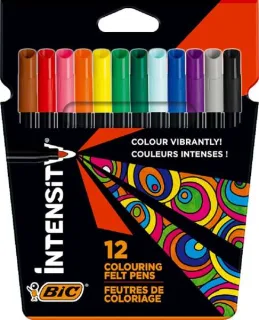 Bic Intensity Pack de 12 Rotuladores - Punta 0.9mm - Tinta con Base de Agua Lavable - Colores Surtidos