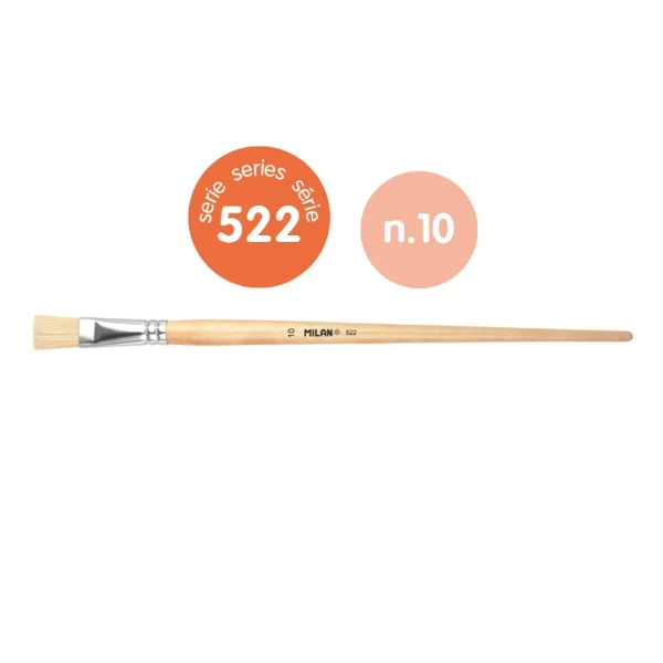 Milan 522 Pack de 6 Pinceles Planos para Oleo Numero 10 - Bolsa con Colgador - Cerda Natural - Color Madera Claro