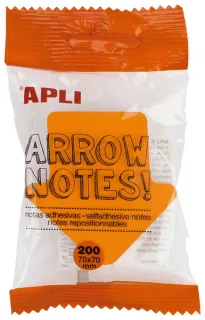 Apli Notas Adhesivas Flecha 70x70mm Bloc 200 Hojas - 4 Colores Surtidos - Fluorescentes - Destacables - Color: Surtido