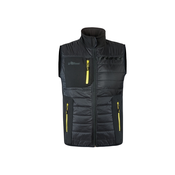 Upower Wall Chaleco de Trabajo con Relleno en Grafeno - Talla 2XL - Termorregulacion Avanzada, Repelente al Agua, Propiedades Bacteriostaticas, Multibolsillos, Ajuste Optimo - Color Negro Carbon