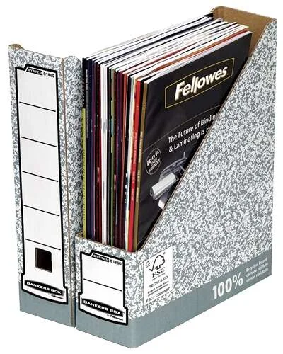 Fellowes Bankers Box Revistero A4 80mm - Montaje Manual - Carton Reciclado Certificacion FSC - Color Gris · Pack de 10 uds.