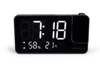 Thomson CP100T Radio Reloj Despertador - Proyeccion y Temperatura Interior - Alarma Dual - Color Negro