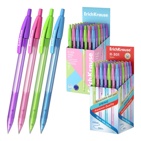 ErichKrause R-301 Matic Spring Boligrafo Retractil - Modelos Surtidos - Trazo 0.35mm - Color Azul · Pack de 50 uds.