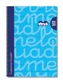 Lamela Cuaderno Espiral con 80 Hojas de 90g/m2 con Margen - Formato Folio - Pauta Cuadrovia de 5mm - Cubierta Extra Dura - Papel Offset Blanco Extra - Color Azul