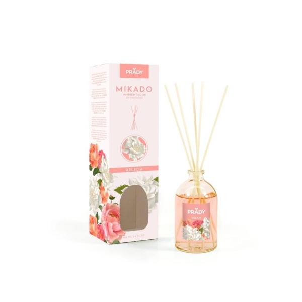 Prady Ambientador Mikado Delicia - Frasco de Cristal 100 ml y Varitas Difusoras