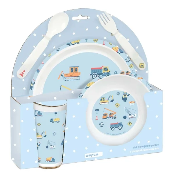 Safta Gruas Set de Menaje Infantil - PVC sin BPA - 260x90x260mm - Color Azul Claro