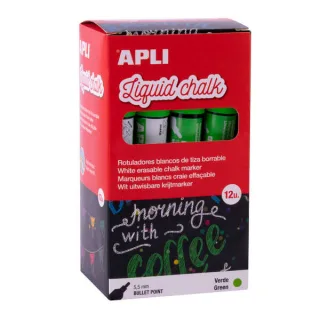 Apli Rotulador de Tiza Liquida Verde - Punta Redonda - Ideal para Pizarras, Plastico, Ventanas, Ceramica, Vinilos, Metal, Etc - Facil de Borrar - Secado Rapido - Uso Sencillo - Base Agua Lib