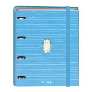 Dohe Santoro Felines Carpeta de 4 Anillas Formato A4 con Recambio de 100 Hojas - 4 Separadores de Colores - Cierre con Goma Elastica - Anillas de 35mm